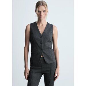 MNG Mango Women's Size Small Dark Grey Fitted Gilet Vest NWT
